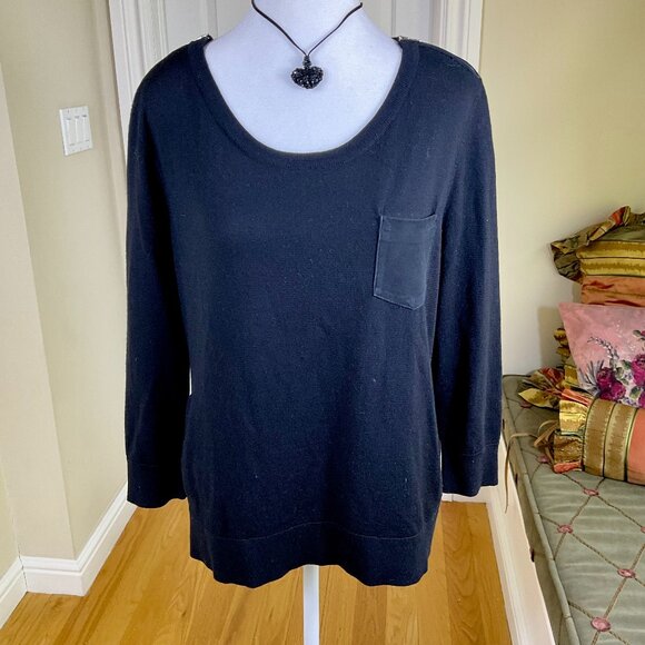 The Kooples Sweater Merino Wool Zip Shoulder Lamb Front Pocket Black (~40” bust) - Picture 1 of 7
